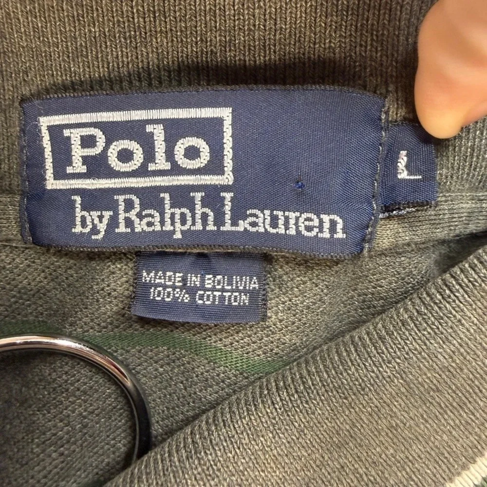 Polo Ralph Lauren Polo Shirt Striped Classic Fit Large Olive Green Cotton Pique